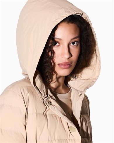 Armani Exchange Kadın Elastik Manşetler Uzun Kol Kapüşon Yaka Cepli Ekru Kaban XW000652 AF15984-U1051