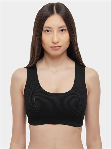 Armani Exchange Kadın Örgü Açık Yuvarlak Yakalı Dar Kalıp Crop Siyah Büstiyer XW000577 AF12740-UC001
