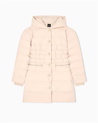 Armani Exchange Kadın Elastik Manşetler Uzun Kol Kapüşon Yaka Cepli Ekru Kaban XW000652 AF15984-U1051