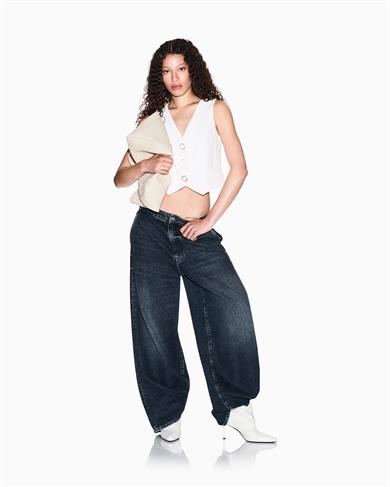 Armani Exchange Kadın Yüksek Kaliteli Kumaş V Yaka Gold Düğme Detaylı Crop Ekru Yelek XW001279 AF16148-U1003