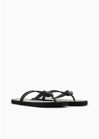 Armani Exchange Erkek Düz ve Rahat Taban Marka Logo Dokulu Parmak Arası Siyah-Beyaz Terlik XUQ002 XV676-N814