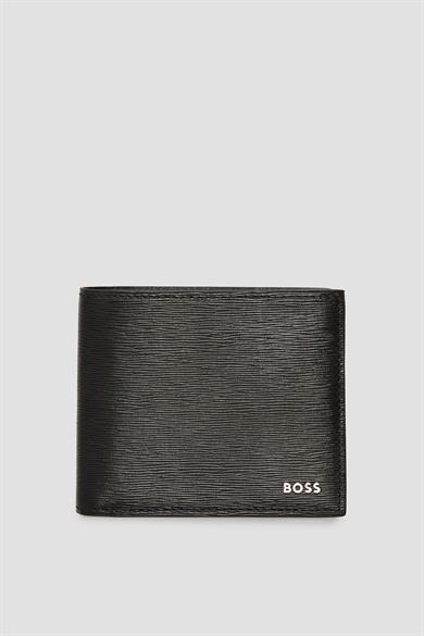 BOSS Erkek %100 Dokulu Deri Dış Yüzey Ana Para Bölmeli Metalik Logolu Siyah Kartlık 50548824-001