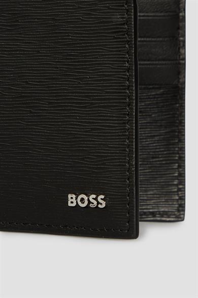 BOSS Erkek %100 Dokulu Deri Dış Yüzey Ana Para Bölmeli Metalik Logolu Siyah Kartlık 50548824-001