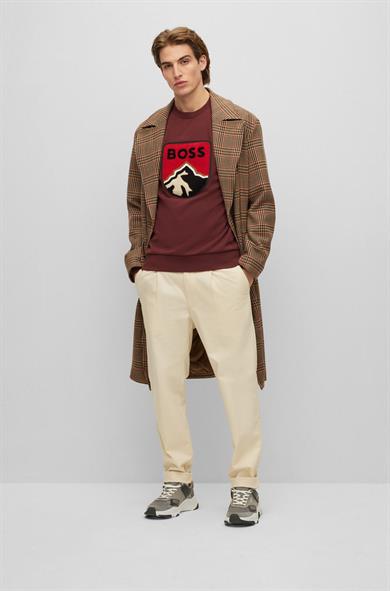 BOSS Erkek %100 Pamuk Oversize Bordo Sweatshirt 50476984-604