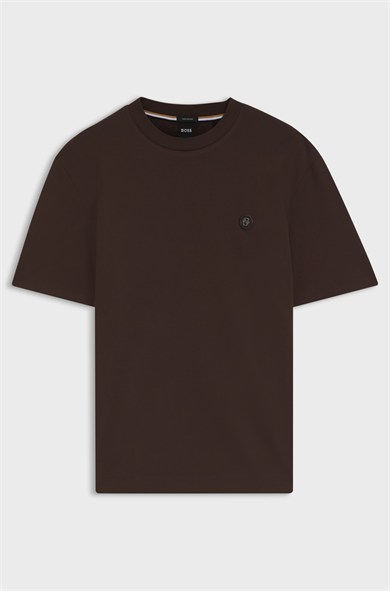BOSS Erkek %100 Pamuklu Yuvarlak Yakalı Kısa Kollu Kahverengi T-Shirt 50555844-209
