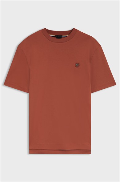 BOSS Erkek %100 Pamuklu Yuvarlak Yakalı Kısa Kollu Turuncu T-Shirt 50555844-608