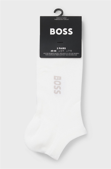 BOSS Erkek 2li Paket Düşük Bilekli Bambu Karışımlı Beyaz Çorap 50538188-100