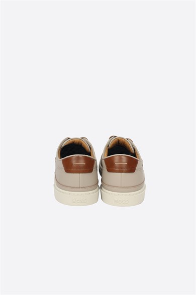 BOSS Erkek Bağcıkları Marka Logolu Düz Deri Rahat Taban Bej Sneaker 50566802-260