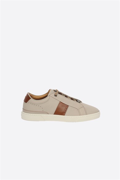 BOSS Erkek Bağcıkları Marka Logolu Düz Deri Rahat Taban Bej Sneaker 50566802-260