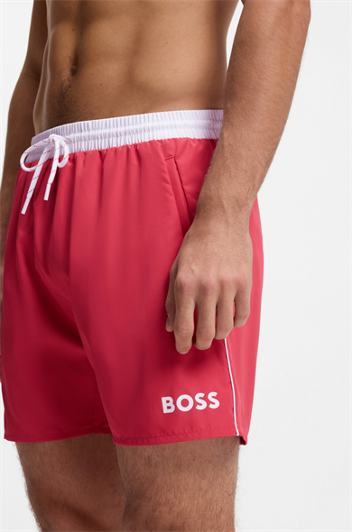 BOSS Erkek Beli Lastikli Logo Detaylı Normal Kesim Çabuk Kuruyan Kumaşlı Kırmızı Deniz Şortu 50514429-609