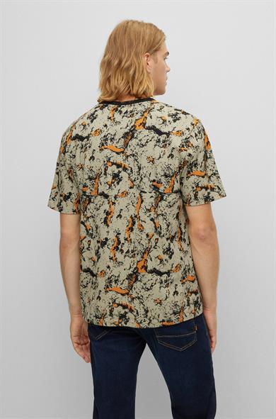 BOSS Erkek Bisiklet Yaka Baskılı Rahat Siyah T-Shirt 50476205-001
