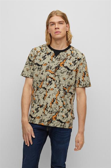 BOSS Erkek Bisiklet Yaka Baskılı Rahat Siyah T-Shirt 50476205-001