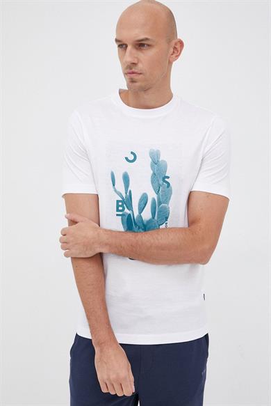 BOSS Erkek Büyük Logo Baskılı Yumuşak Dokulu Beyaz T-Shirt 50469501-100