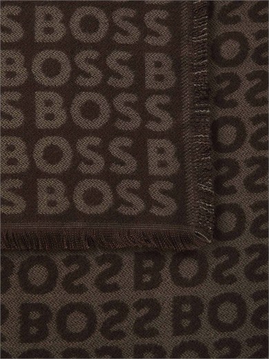 BOSS Erkek Çift Taraflı Monogram Logolu Kahverengi Atkı 50518661-209