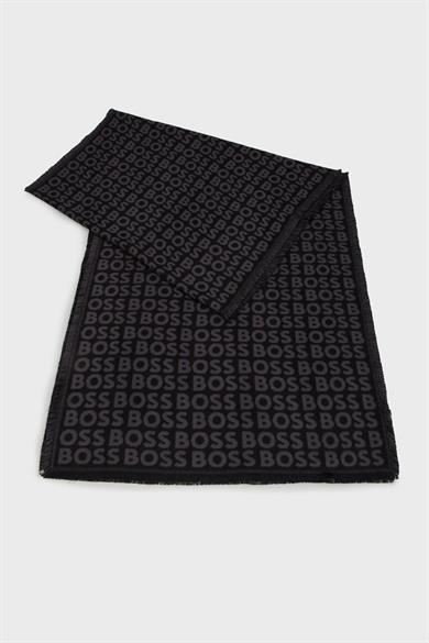 BOSS Erkek Çift Taraflı Monogram Logolu Siyah Şal & Eşarp & Fular 50518661-001