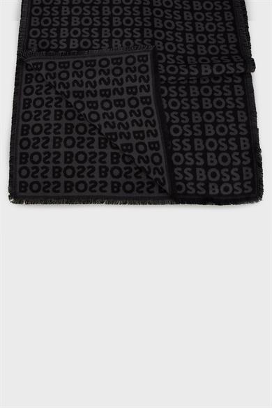 BOSS Erkek Çift Taraflı Monogram Logolu Siyah Şal & Eşarp & Fular 50518661-001