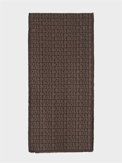BOSS Erkek Çift Taraflı Monogram Logolu Kahverengi Atkı 50518661-209