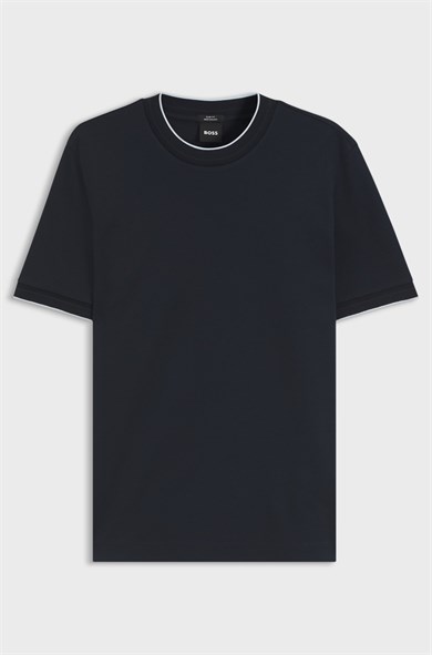 BOSS Erkek Dar Kesim Yuvarlak Yakalı Pamuklu Kısa Kollu Lacivert T-Shirt 50565570-404