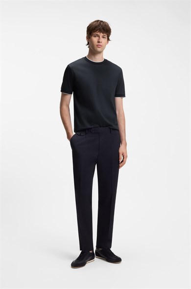 BOSS Erkek Dar Kesim Yuvarlak Yakalı Pamuklu Kısa Kollu Lacivert T-Shirt 50565570-404