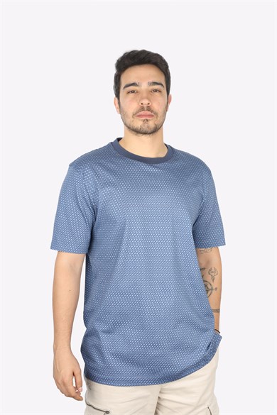 BOSS Erkek Desenli Bisiklet Yaka Kısa Kol Lacivert T-Shirt 50518883-412