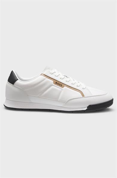 BOSS  BOSS Erkek Düz Taban Deri Rahat Yuvarlak Burun Bağlamalı Beyaz Sneaker 50552879-122