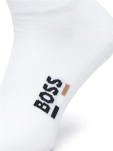 BOSS Erkek İkili Pamuk Karışımlı Logolu Beyaz Çorap 50559426-100