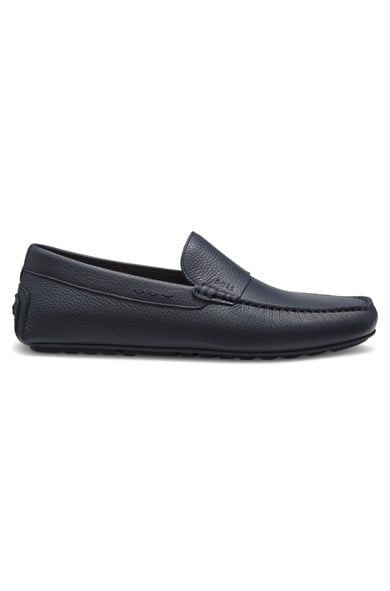 BOSS Erkek İnce Kabartma Logolu Hakiki Deri Lacivert Loafer Ayakkabı 50568700-401