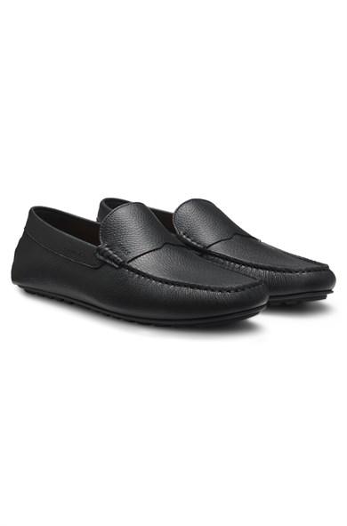 BOSS Erkek İnce Kabartma Logolu Hakiki Deri Siyah Loafer Ayakkabı 50568700-001