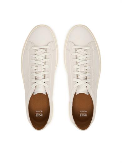 BOSS Erkek Kabartma Logolu Düşük Bilekli Deri Beyaz Sneaker 50557866-100