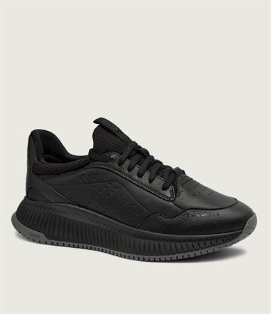 BOSS  BOSS Erkek Kalın Topuk Deri Bağcıklı Rahat Taban Siyah Sneaker 50553207-005
