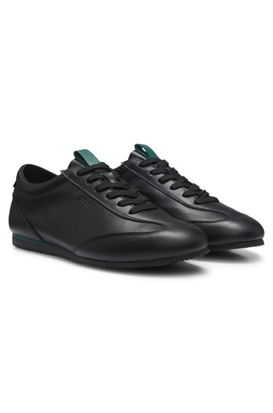 BOSS Erkek Karbon Fiber Detaylı Rahat Tabanlı Hakiki Deri Siyah Sneaker 50570018-003