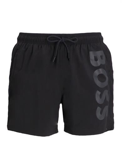 BOSS Erkek Logo Baskılı Hızlı Kuruyan Kumaş Beli İp Bağlamalı Siyah Mayo 50514502-022