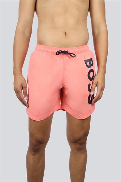 BOSS Erkek Logo Baskılı Hızlı Kuruyan Kumaş Beli İp Bağlamalı Pembe Mayo 50514502-671