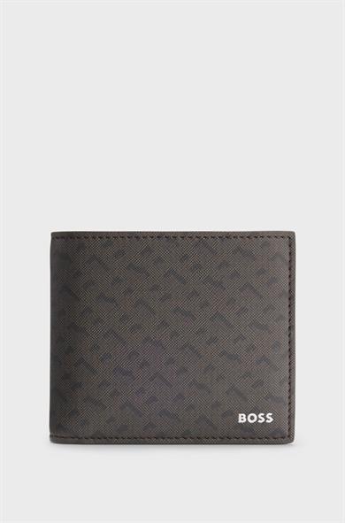 BOSS Erkek Logo Desenli Deri Kahverengi Kartlık 50552830-201