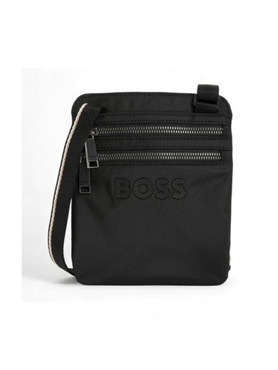 BOSS Erkek Logo Kabartmalı Fermuar Bölmeli Uzun Askılı Siyah Omuz Çantası 50567761-001