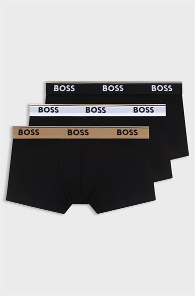 BOSS Erkek Logolu Bel Bantlı Esnek Pamuklu Üçlü Paket Siyah Boxer 50554693-009
