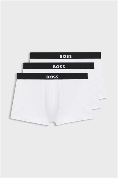 BOSS Erkek Logolu Bel Bantlı Organik Pamuk Karışımlı 3lü Paket Beyaz Boxer 50544263-100