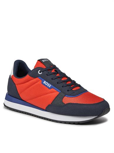 BOSS Erkek Marka Logolu Bağcıklı Kaydırmaz Tabanlı Günlük Kırmızı-Lacivert Sneaker 50503715-644
