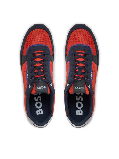 BOSS Erkek Marka Logolu Bağcıklı Kaydırmaz Tabanlı Günlük Kırmızı-Lacivert Sneaker 50503715-644