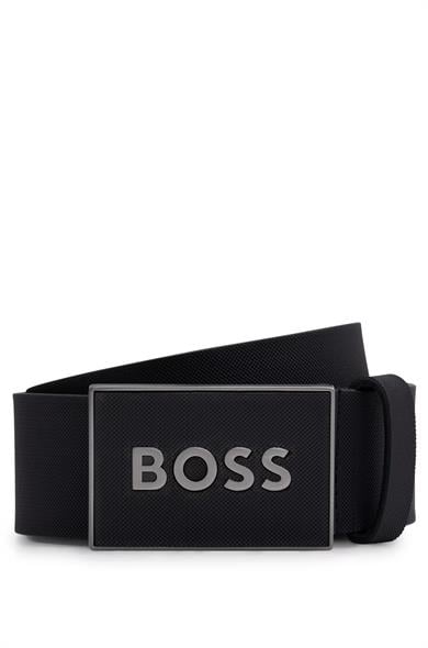 BOSS Erkek Marka Logolu Deri Günlük Kullanım Siyah-Gümüş Kemer 50471333-004