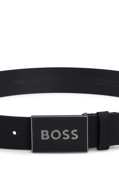 BOSS Erkek Marka Logolu Deri Günlük Kullanım Siyah-Gümüş Kemer 50471333-004