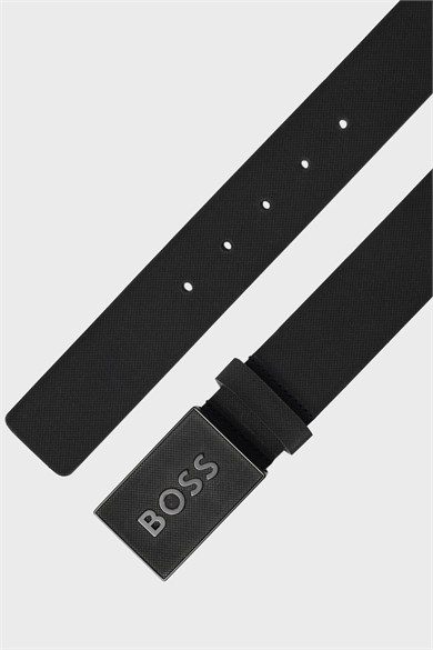 BOSS Erkek Marka Logolu Deri Günlük Kullanım Siyah Kemer 50471333-001
