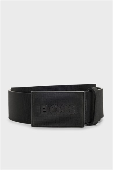 BOSS Erkek Marka Logolu Deri Günlük Kullanım Siyah Kemer 50471333-001