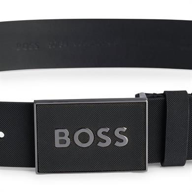 BOSS Erkek Marka Logolu Deri Günlük Kullanım Siyah1 Kemer 50471333-003