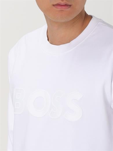 BOSS Erkek Marka Logolu Uzun Kollu Bisiklet Yaka Günlük Beyaz Sweatshirt 50524360-100