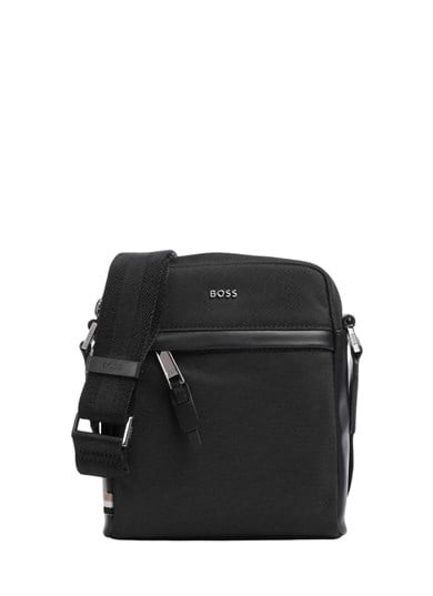 BOSS Erkek Metalik Logo Detaylı Ayarlanabilir Askılı Fermuarlı Deri Detaylı Siyah Omuz Çantası 50536491-001