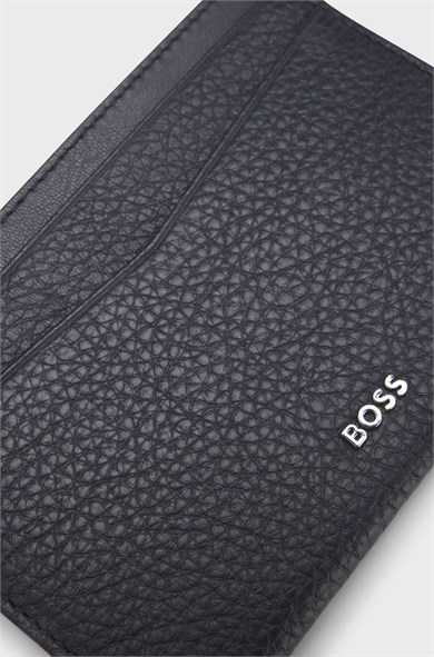 BOSS Erkek Metalik Logo Detaylı Kabartmalı Hakiki Deri Yüzeyli Lacivert Kartlık 50548806-410