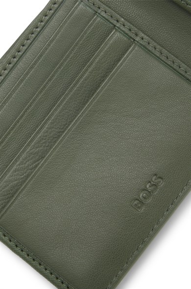 BOSS Erkek Metalik Logo Detaylı Nakit Para Bölmeli Deri Haki Cüzdan 50568378-347