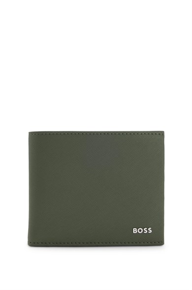 BOSS Erkek Metalik Logo Detaylı Nakit Para Bölmeli Deri Haki Cüzdan 50568378-347