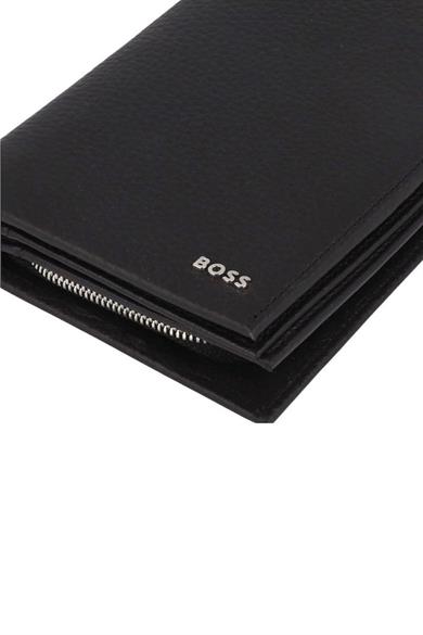 BOSS Erkek Metalik Logo Kabartmalı Ekstra Kart Bölmeli Fermuar Cepli Siyah Cüzdan 50548793-001
